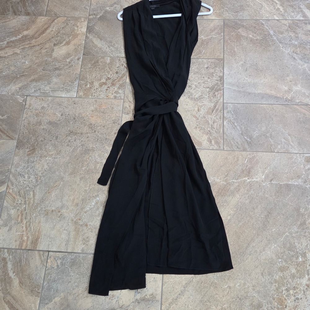 AllSaints Syrah Long Dress Black Cupro Sleeveless Wrap Tie Waist WD496P US 4